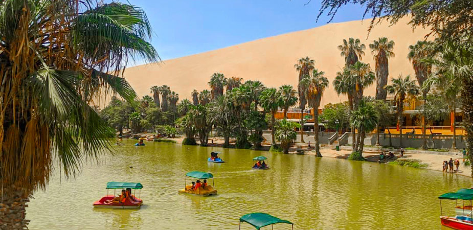 paddle boat in huacachina lagoon